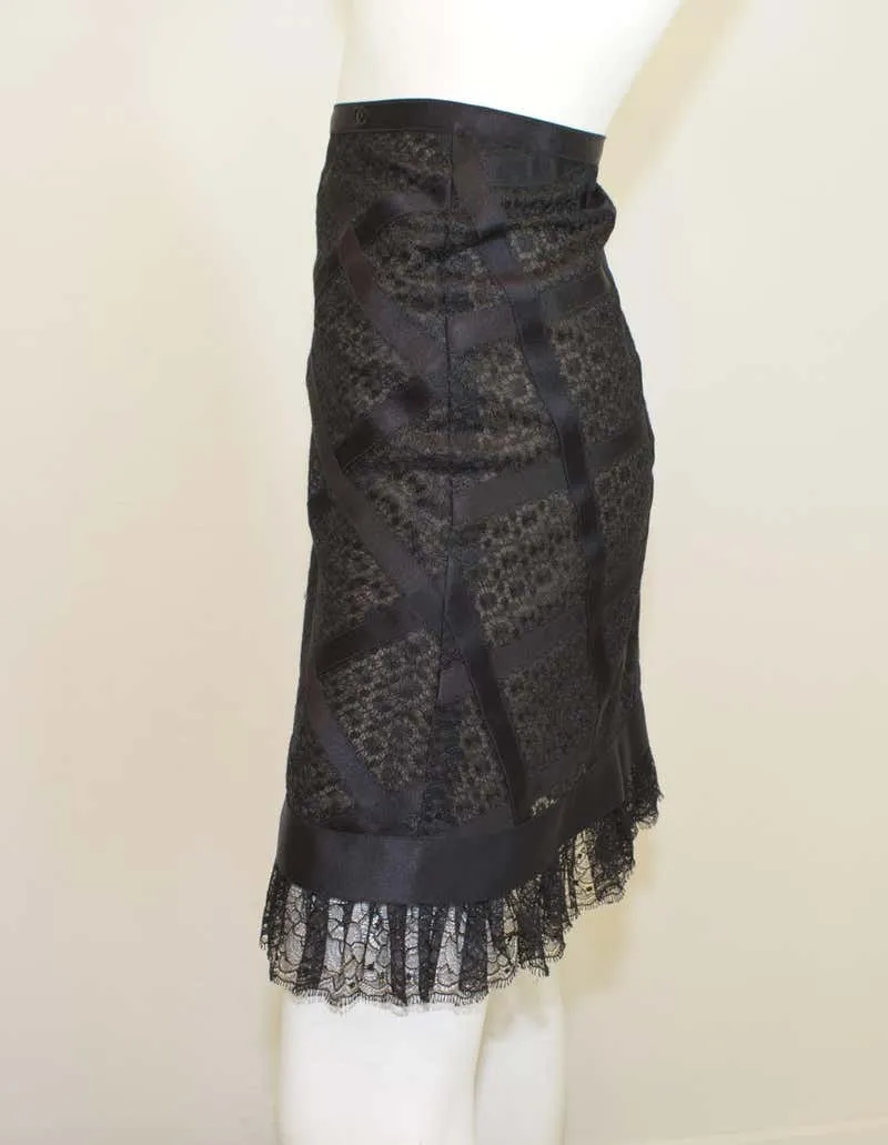 Chanel 07P 2007 Spring black birdcage lace skirt FR 46