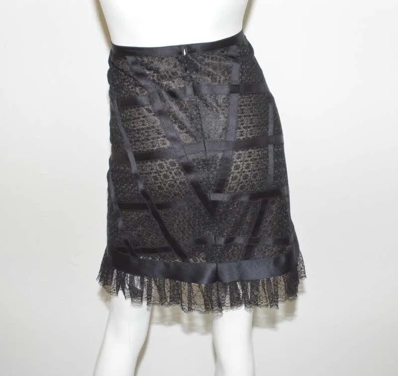 Chanel 07P 2007 Spring black birdcage lace skirt FR 46