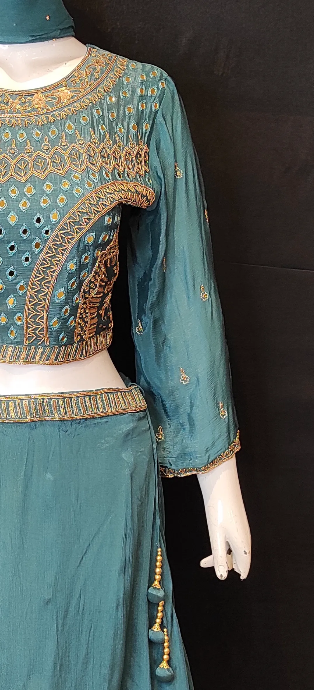 Chinon Blouse and Skirt with Hand Work and Dupatta