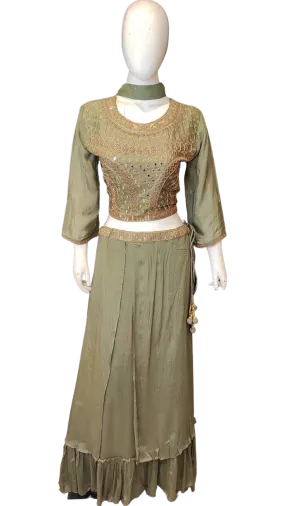 Chinon Blouse and Skirt with Hand Work and Dupatta