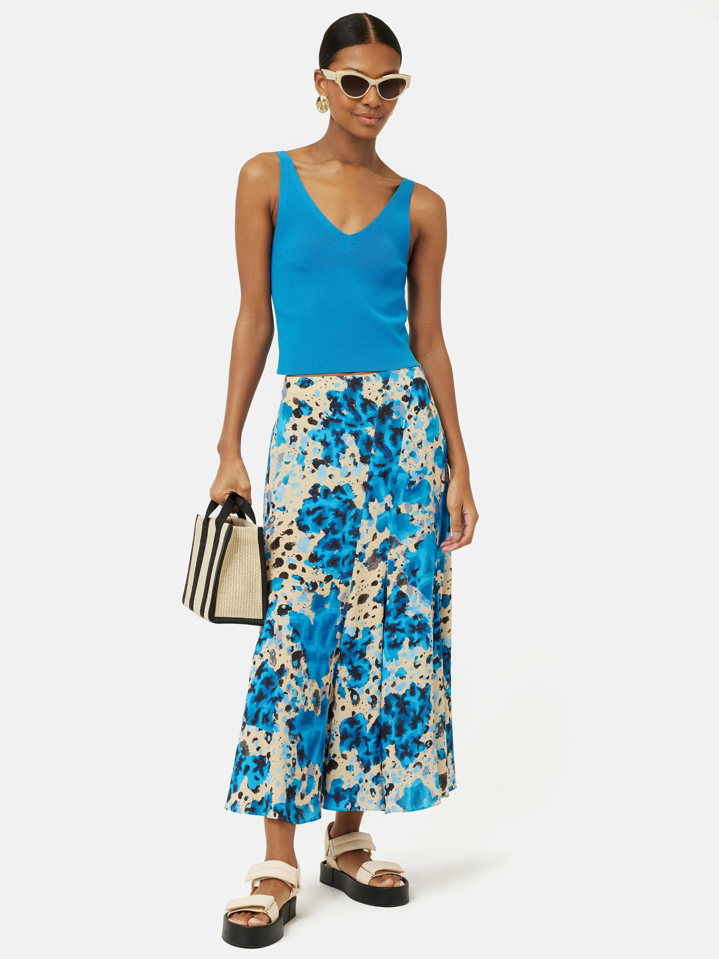 Clouded Leopard Midi Skirt | Blue