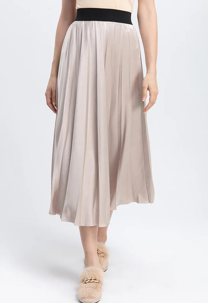 Contrast Color Exposed Waist Elastic Pleated Skirt