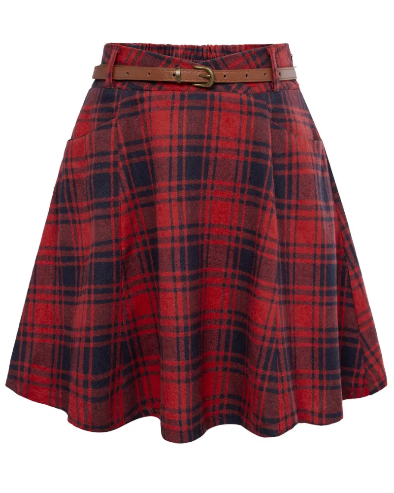 Corduroy Skirt with Pockets and Belt Basic Versatile Mini Skater Skirts