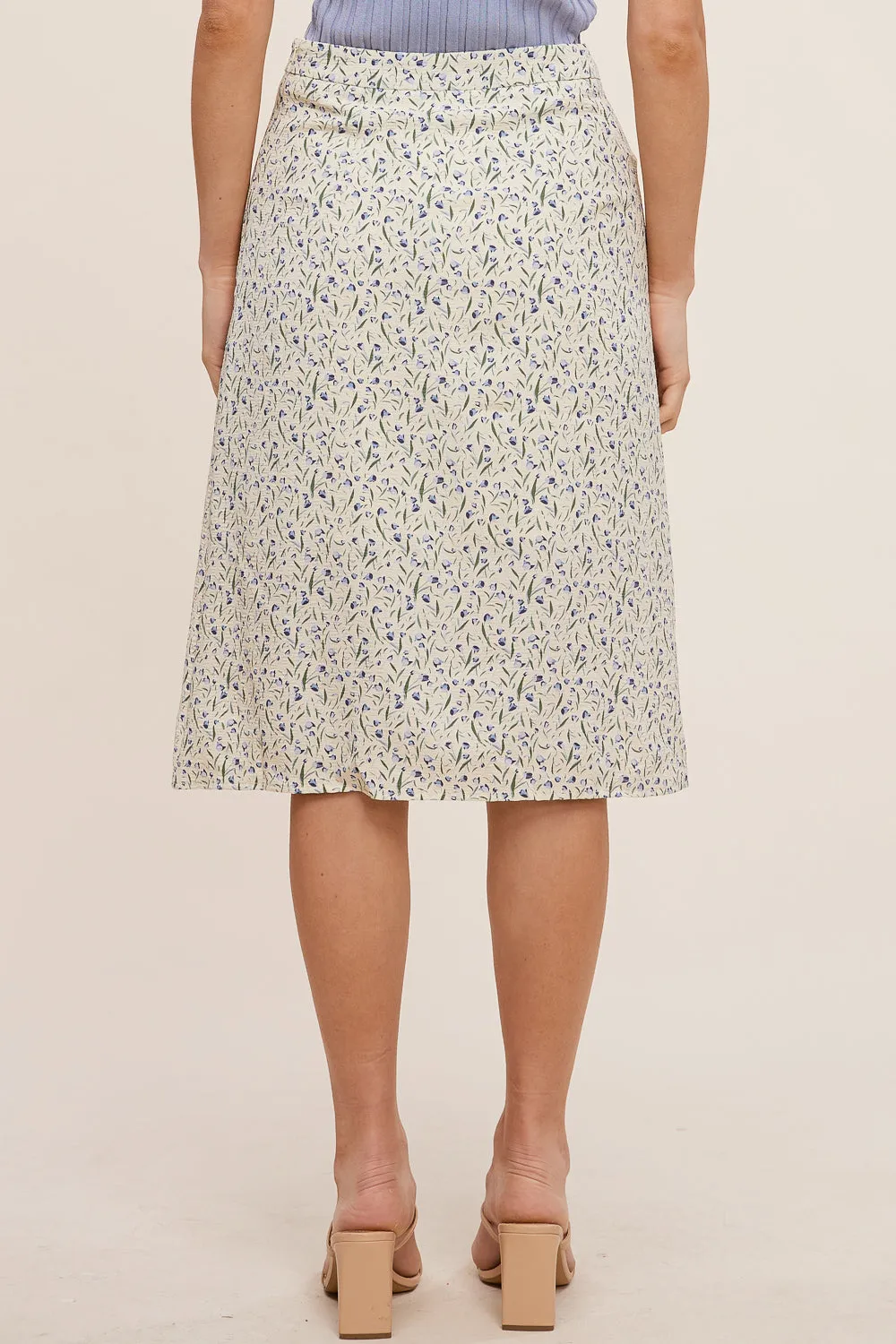 Cream Floral Midi Skirt