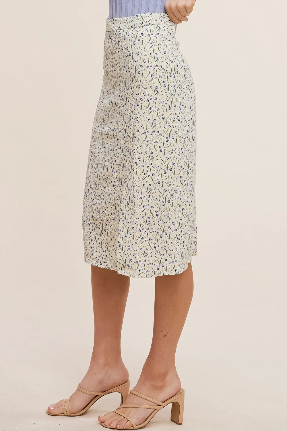 Cream Floral Midi Skirt