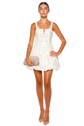 Cream Sequin Bow Mini Dress