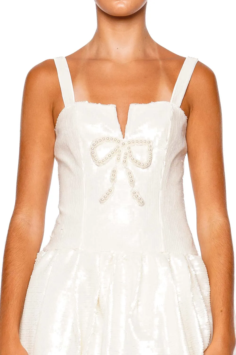 Cream Sequin Bow Mini Dress