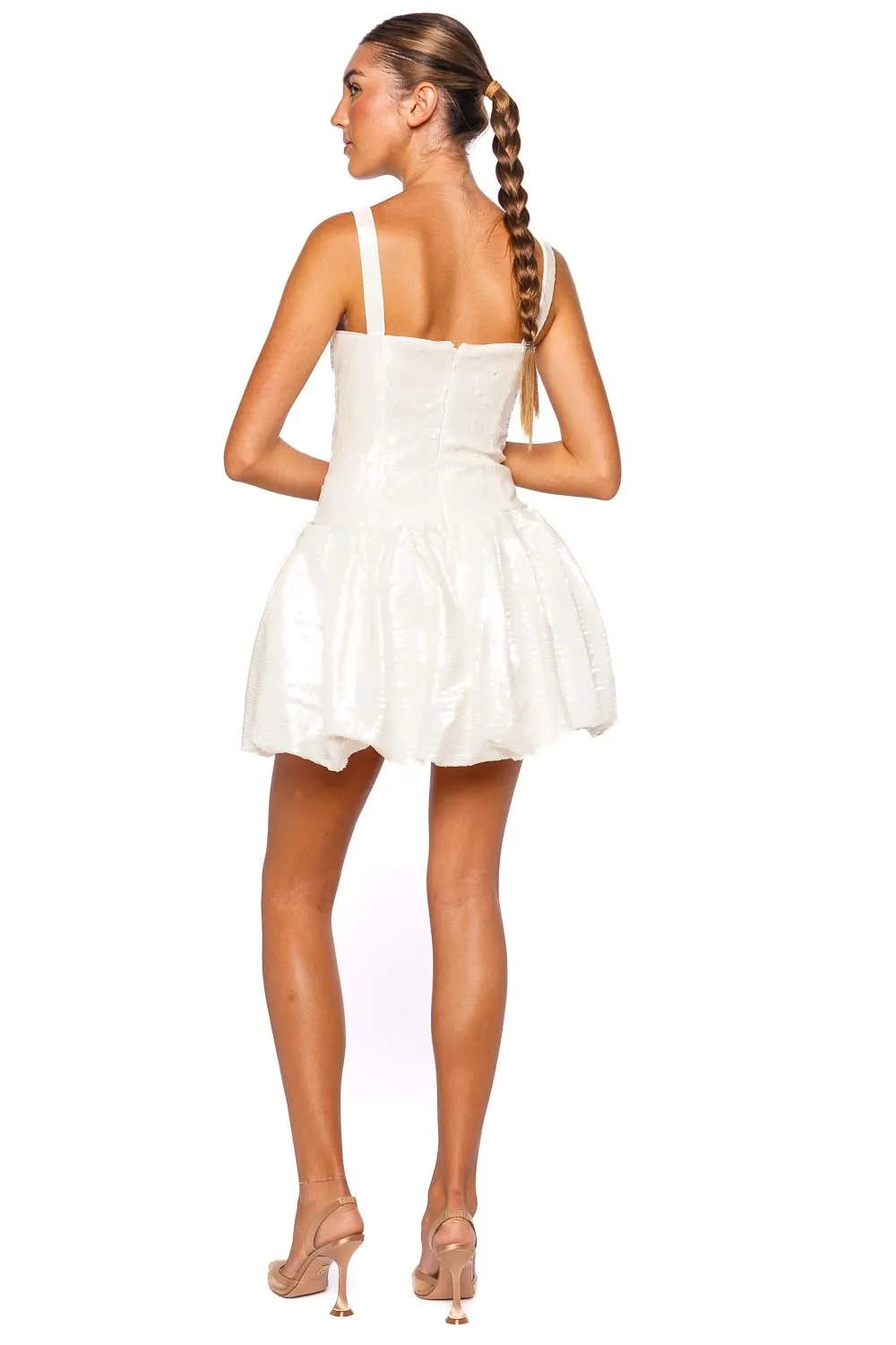 Cream Sequin Bow Mini Dress