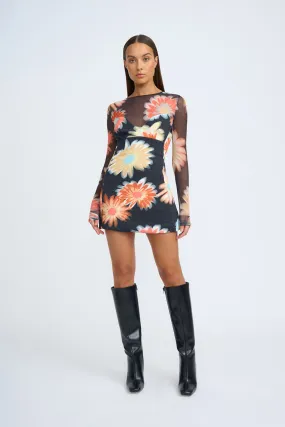 Davina Daisy Mini Dress | Final Sale - Black Orange Multi