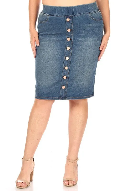 Debbie Button Front Jean Skirt-Vintage wash