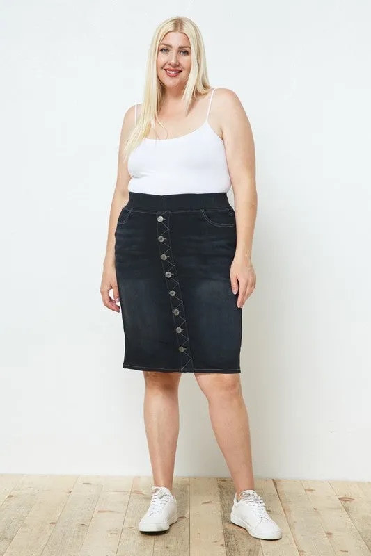 Debbie Jean Skirt-Black Wash with Buttons