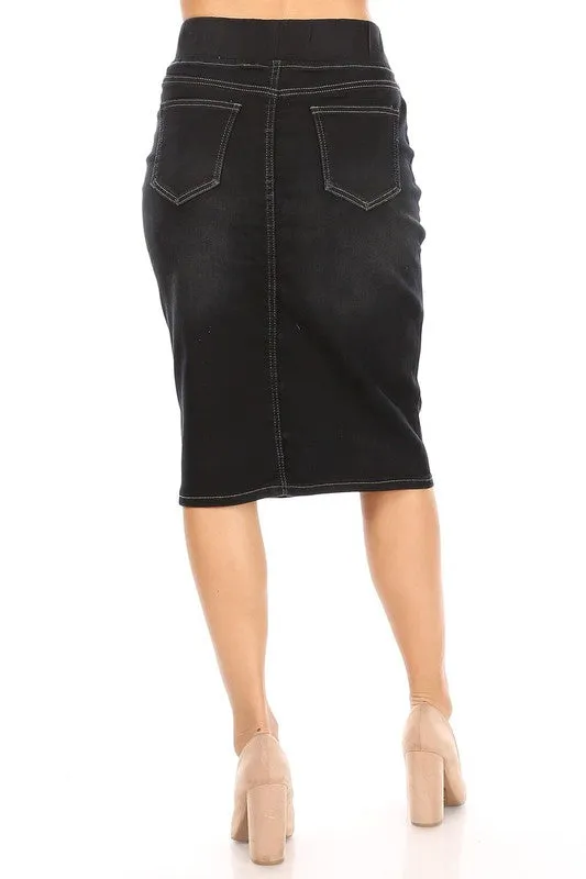 Debbie Jean Skirt-Black Wash with Buttons