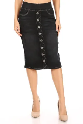 Debbie Jean Skirt-Black Wash with Buttons