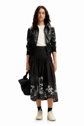 Desigual Poplin Landscape Midi Skirt - Black/White