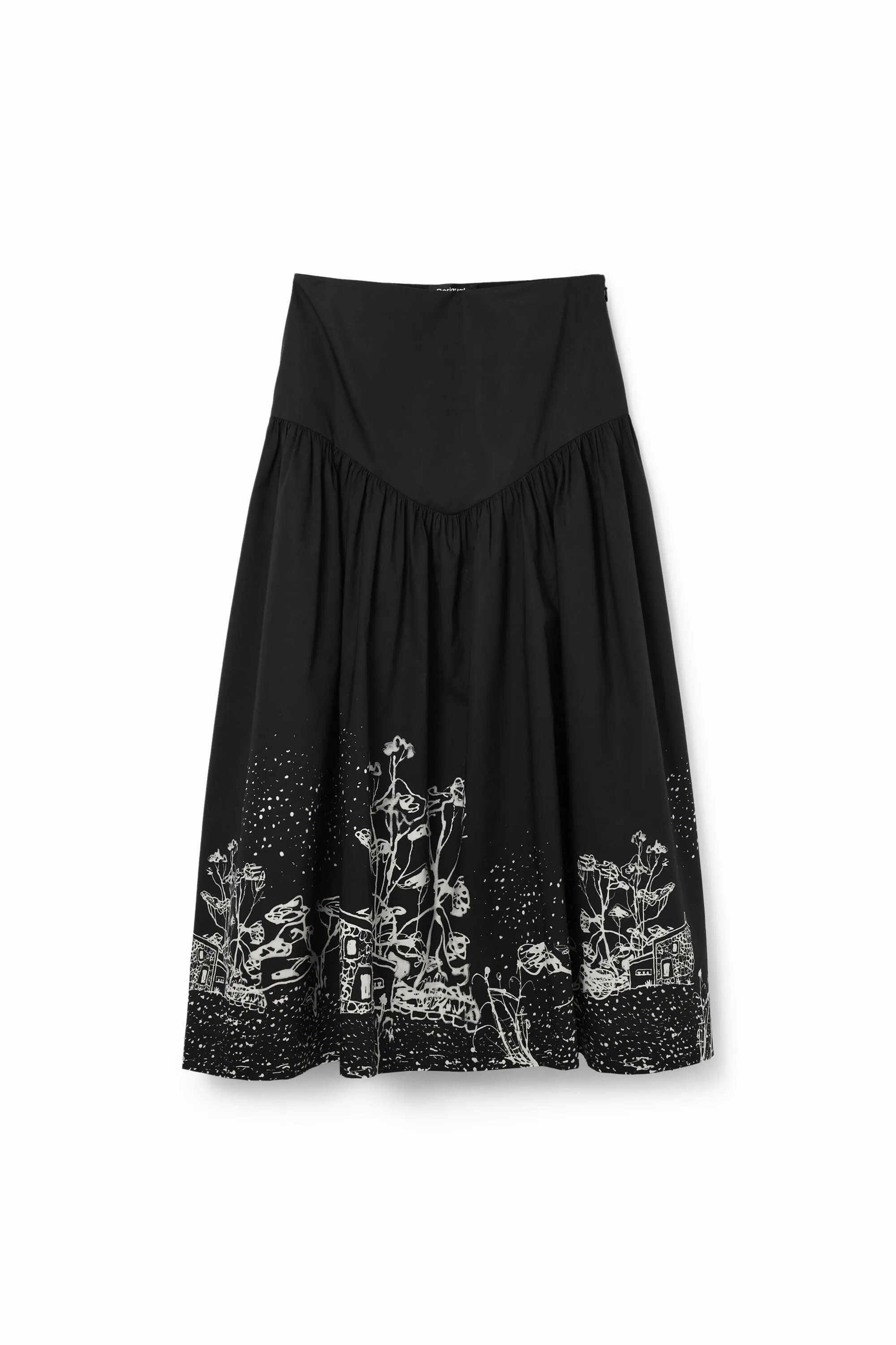 Desigual Poplin Landscape Midi Skirt - Black/White