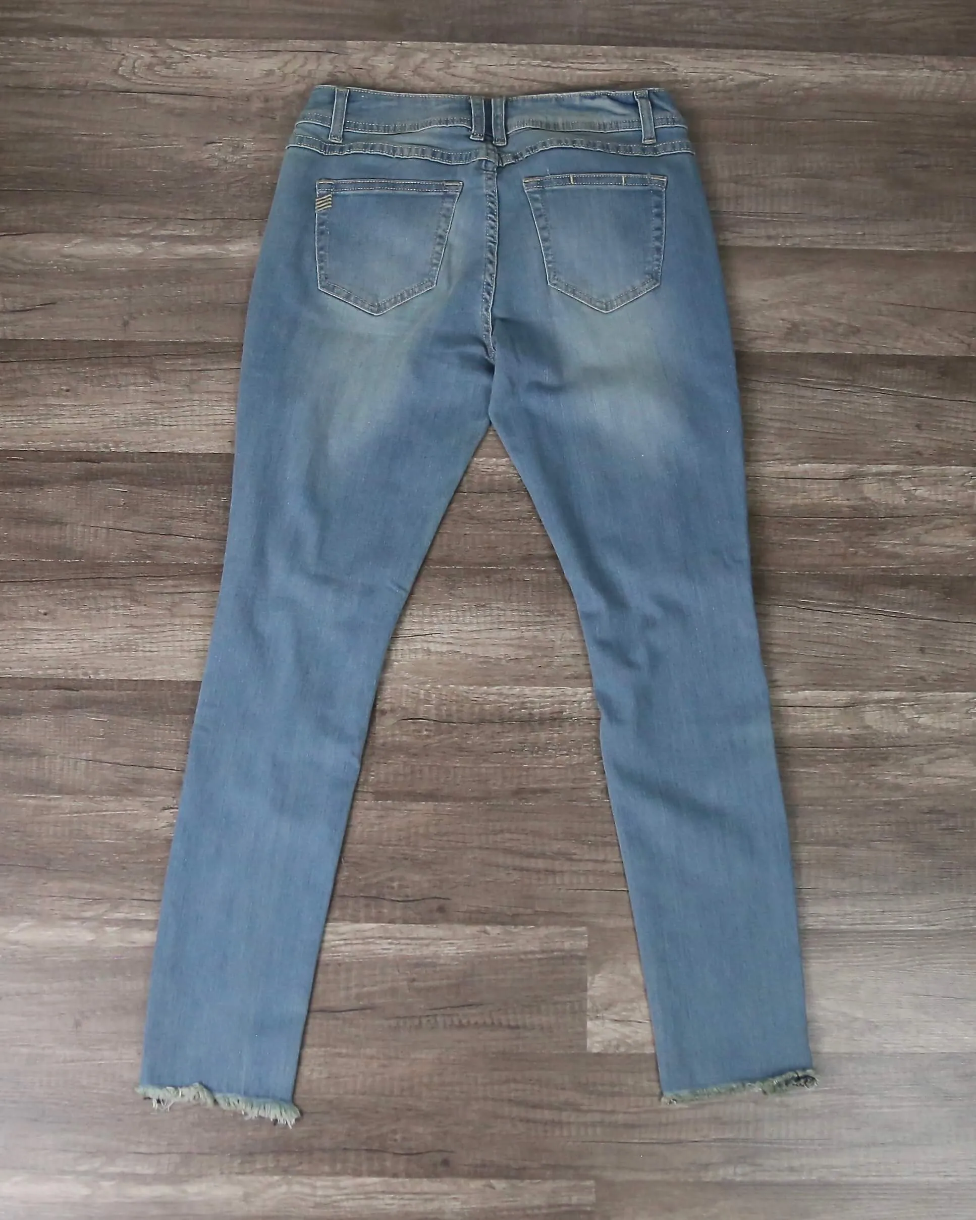 Destroyed Cropped Denim with Frayed Hem in Light Wash