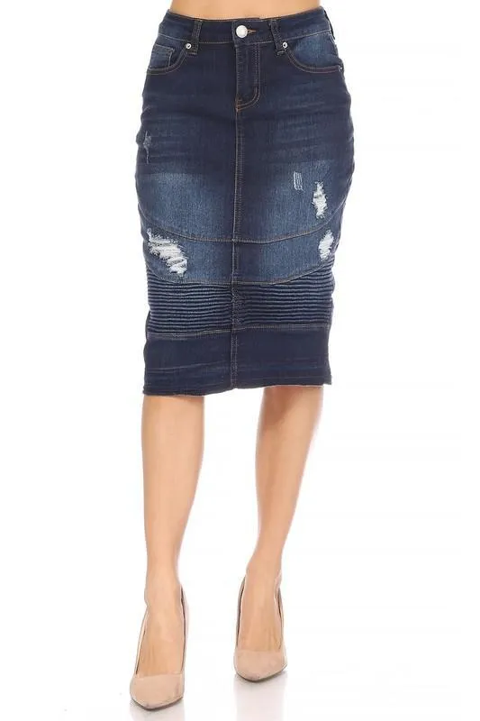 Devyn Moto Denim Skirt (Dk. Indigo)