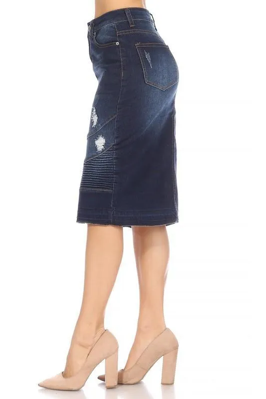 Devyn Moto Denim Skirt (Dk. Indigo)