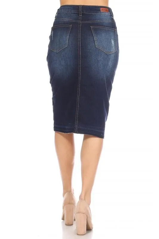 Devyn Moto Denim Skirt (Dk. Indigo)