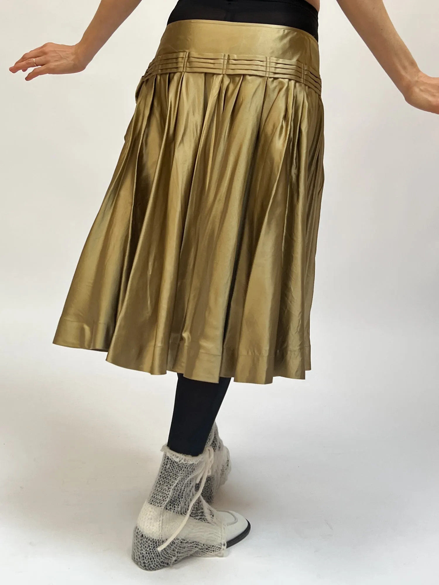 DKNY Gold Silk Bow Skirt (M)