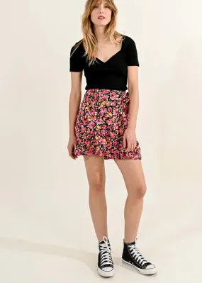 Faux Wrap Floral Mini Skirt