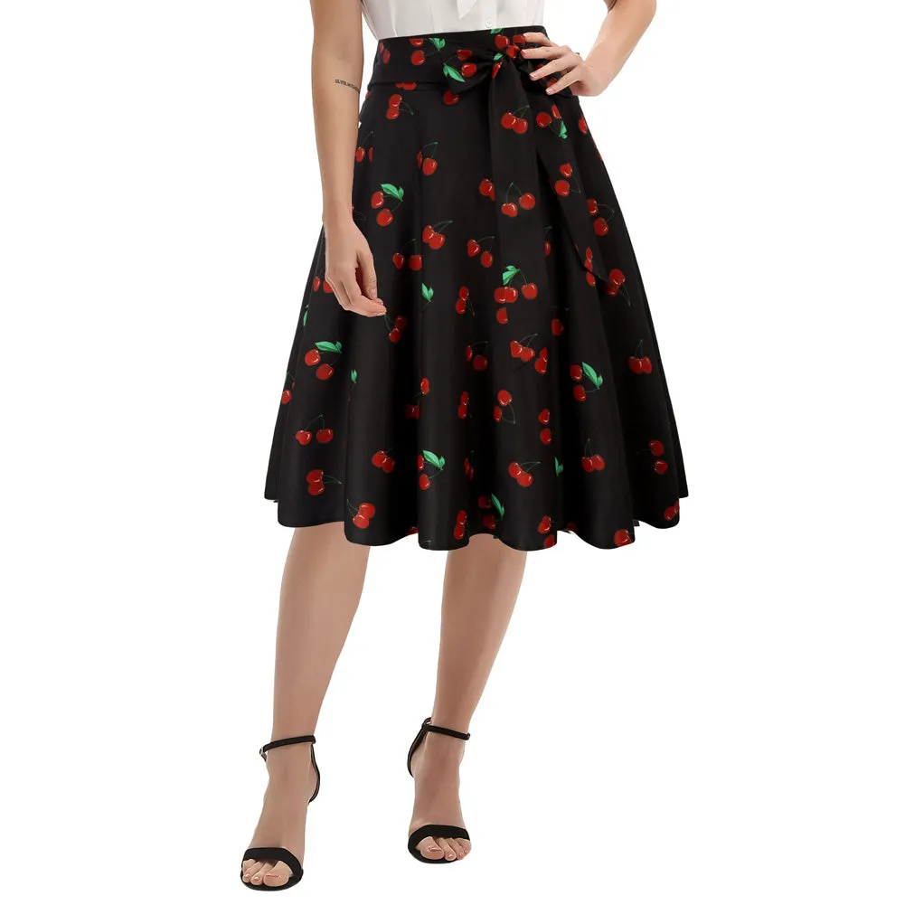 Floral Patterns Vintage High Waist A-Line Pockets Skirt Skater Flared Midi Skirts