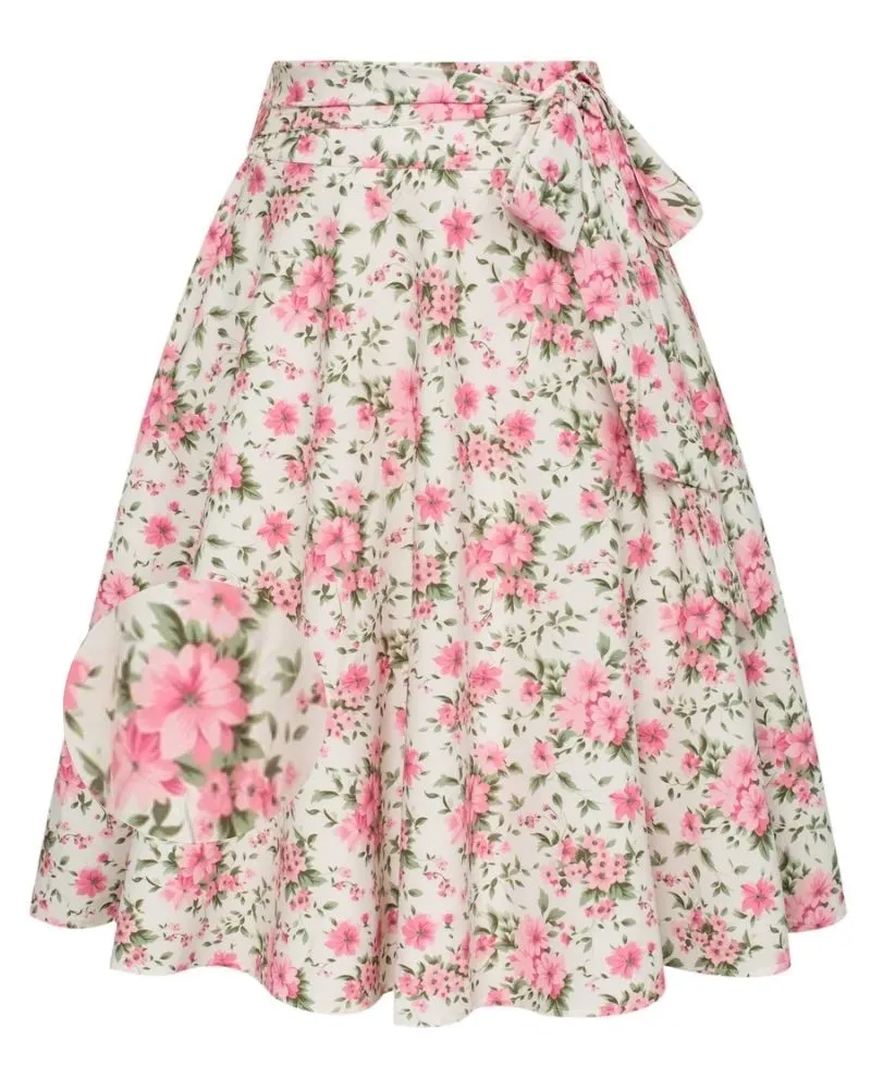 Floral Patterns Vintage High Waist A-Line Pockets Skirt Skater Flared Midi Skirts