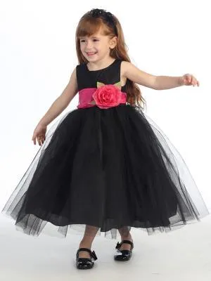 Flower Girls Black Dress w/ Choice of Flower & Sash (12-90P)