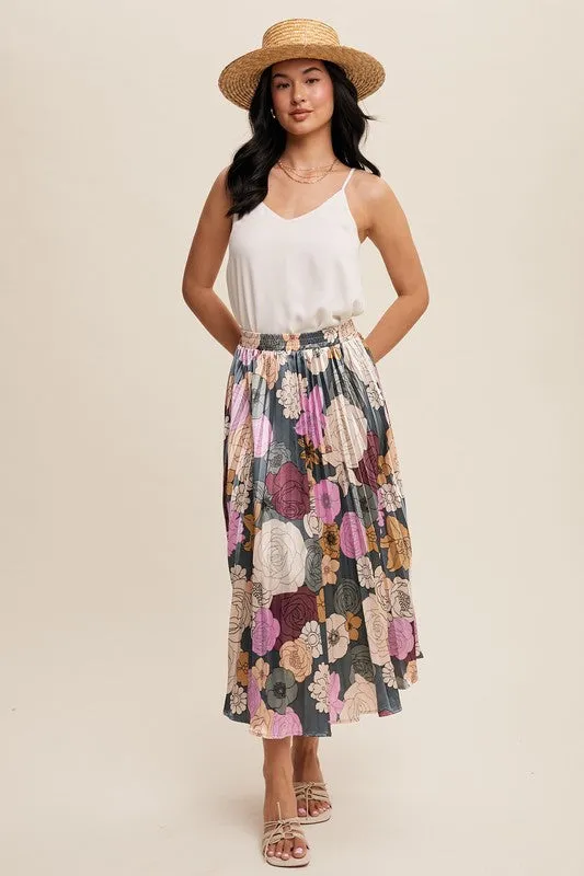 Flower Power Pleated Maxi Skirt