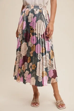 Flower Power Pleated Maxi Skirt