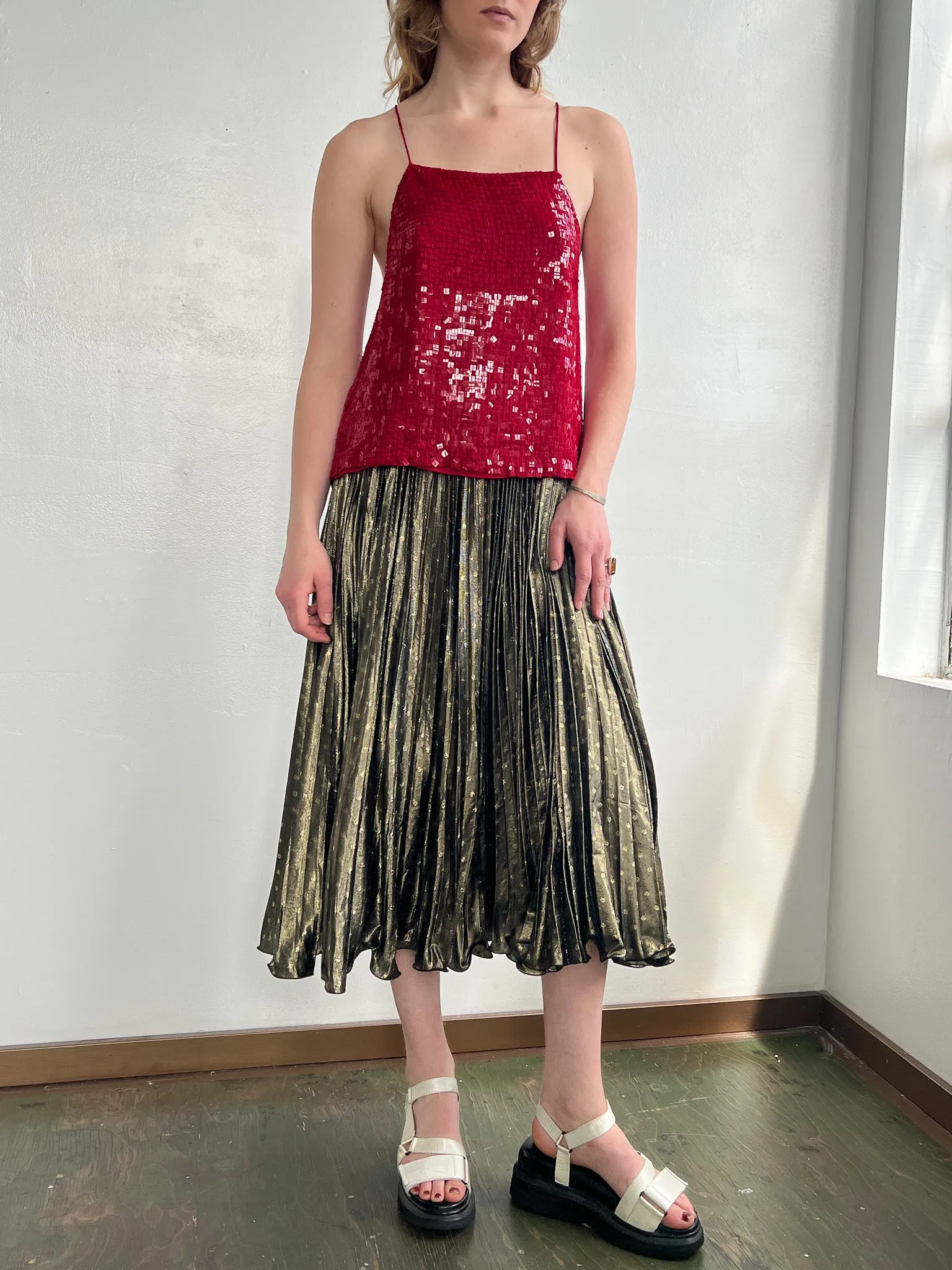 Golden Metallic Pleated Skirt (XS)