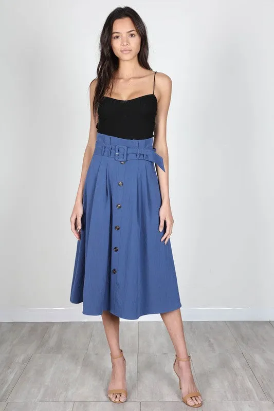 High Waist Midi Skirt-Blue