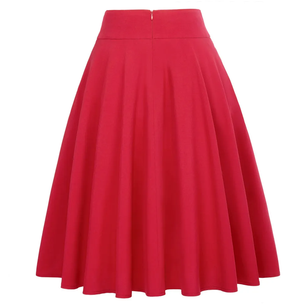 High Waisted A-Line Pocket Skirt Skate Skirt Flared Midi Skirt