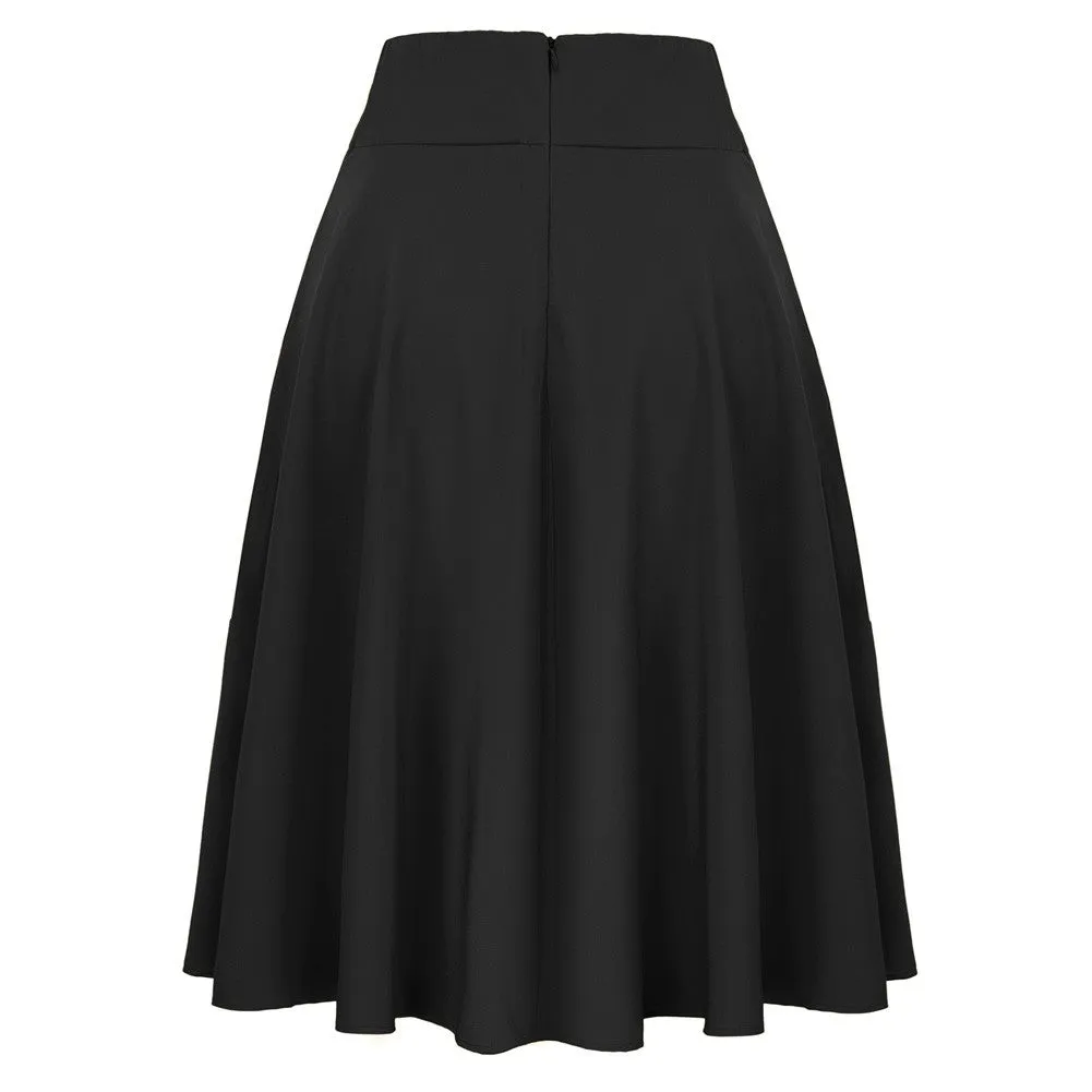 High Waisted A-Line Pocket Skirt Skate Skirt Flared Midi Skirt