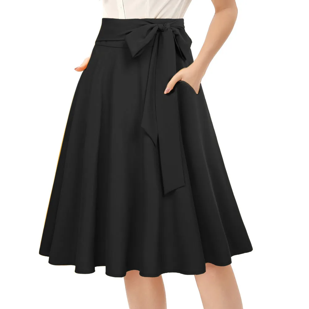 High Waisted A-Line Pocket Skirt Skate Skirt Flared Midi Skirt