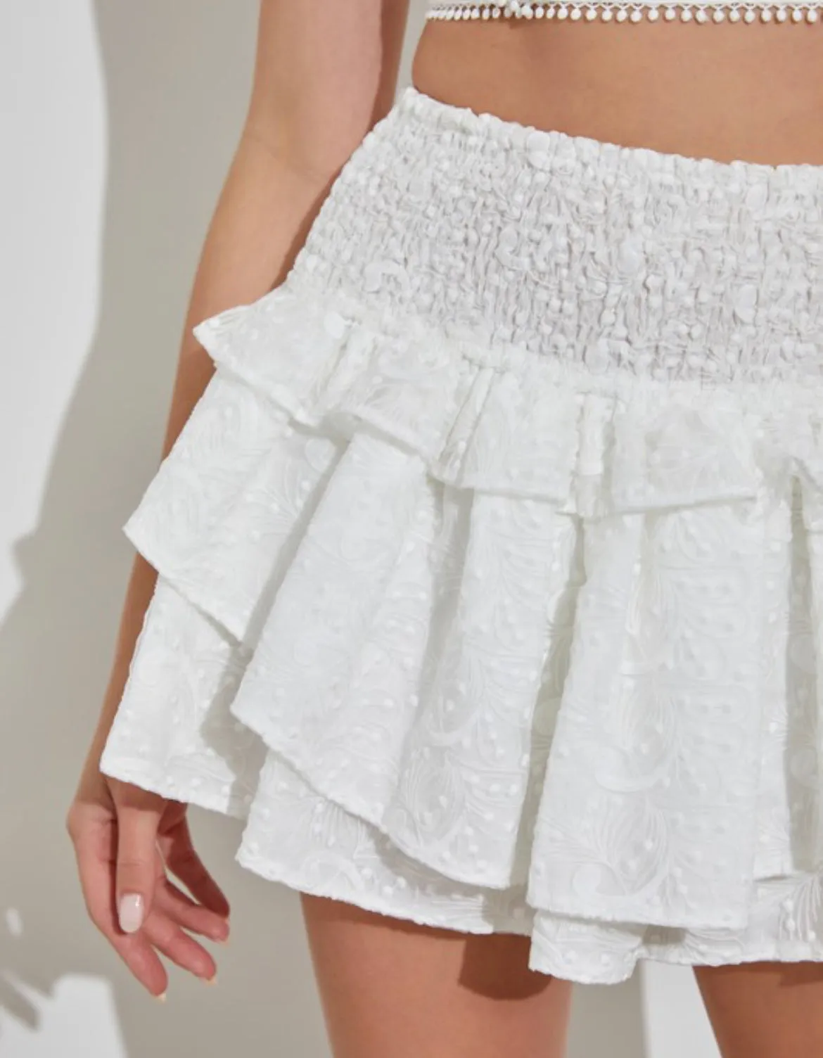 Island white smocked waist skort