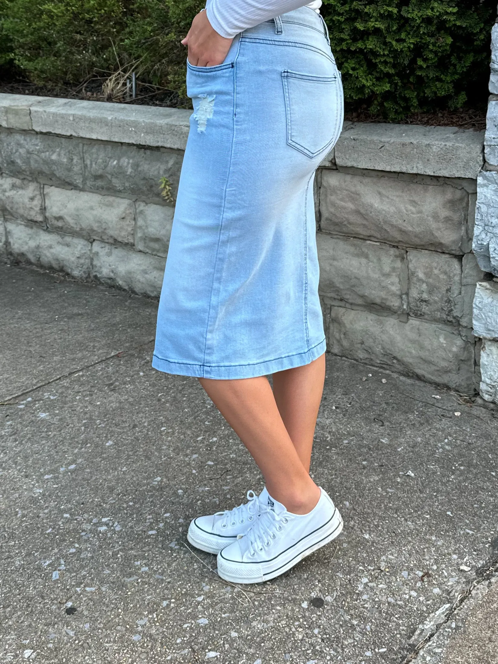 Ivy Distressed Lt. Wash Denim Skirt