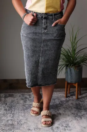 Jade Black Mineral Midi Denim Skirt