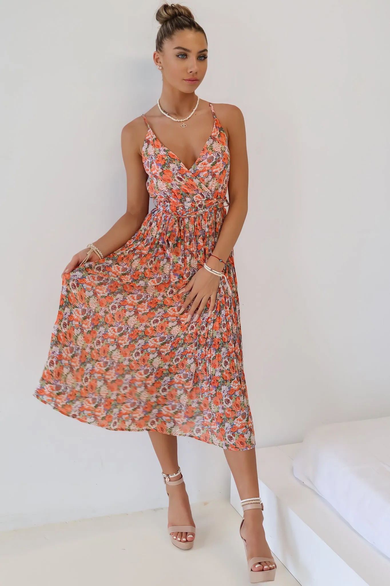 Jamie Midi Dress - Orange Floral