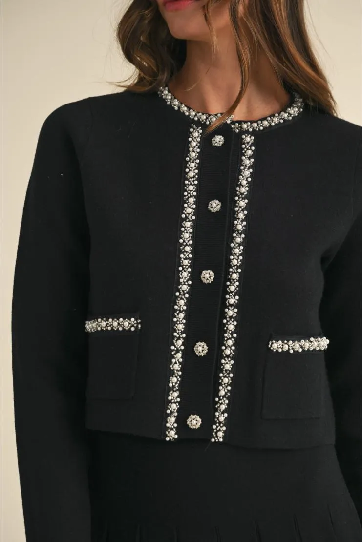 Jennifer Pearl Beaded Cardigan & Pleated Skirt Set (Sold Separately) - Black (Copy)