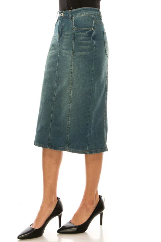 Jennifer Vintage Wash Stretch Jean Skirt