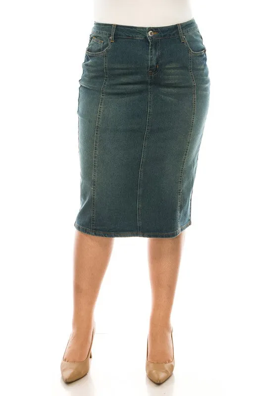 Jennifer Vintage Wash Stretch Jean Skirt