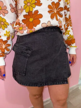 Kaylee Wrap Denim Mini Cargo Skirt