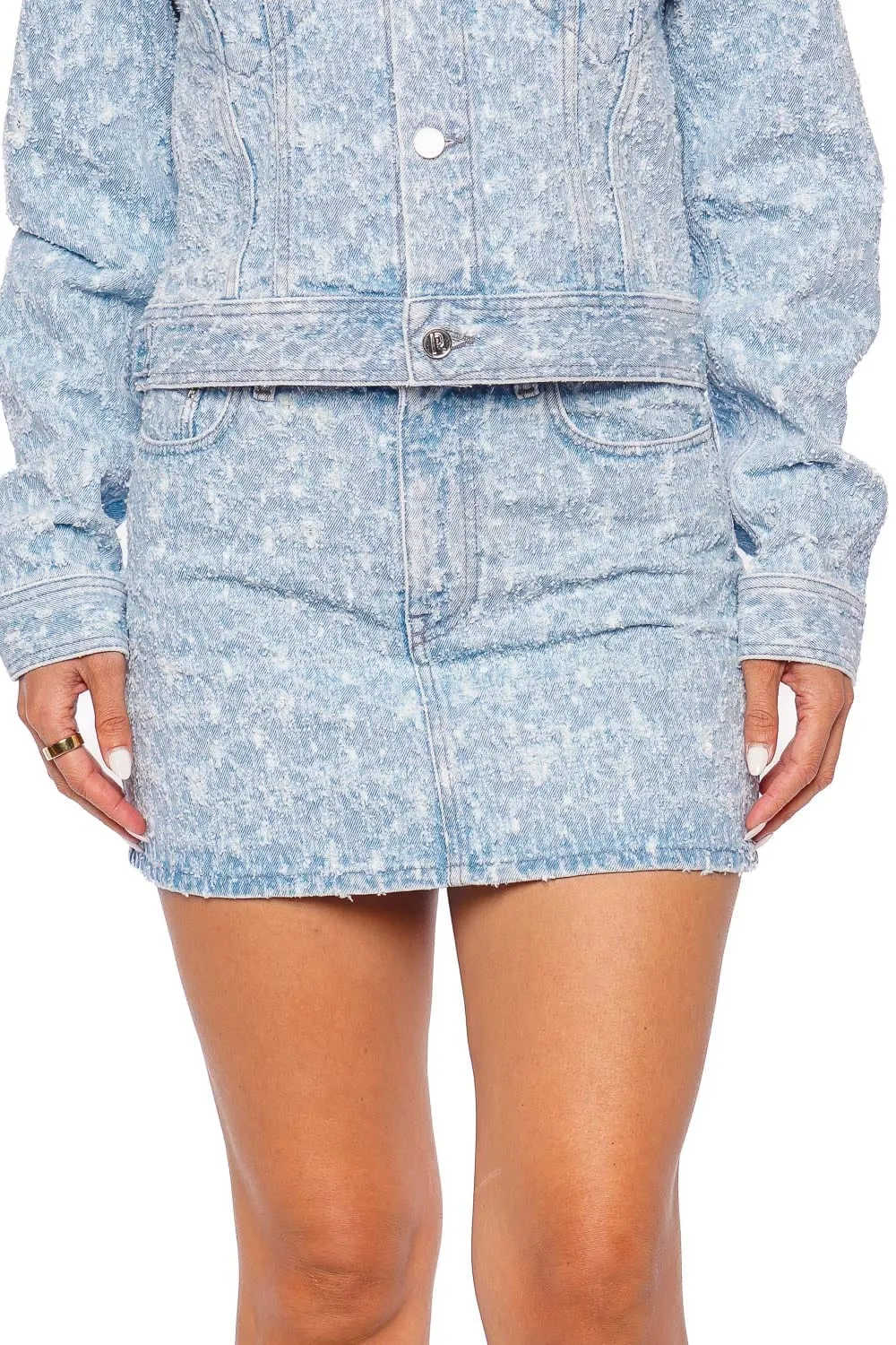 Textured Light Wash Mini Denim Skirt