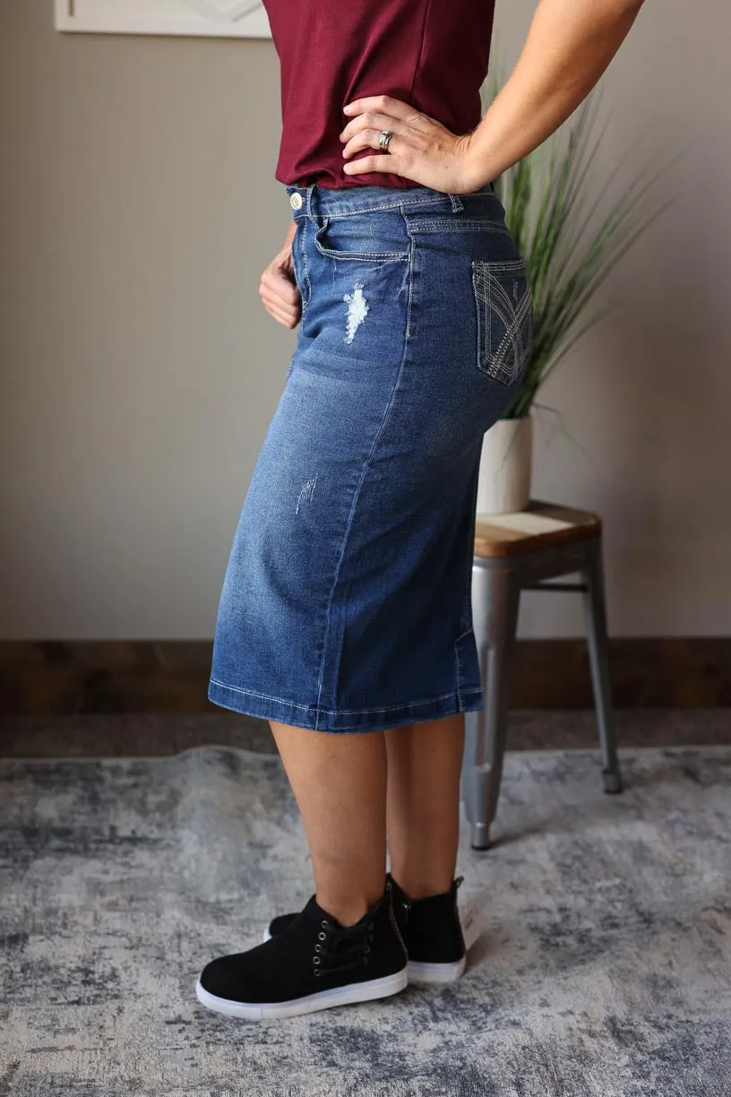 Lily White Stitching Denim Skirt