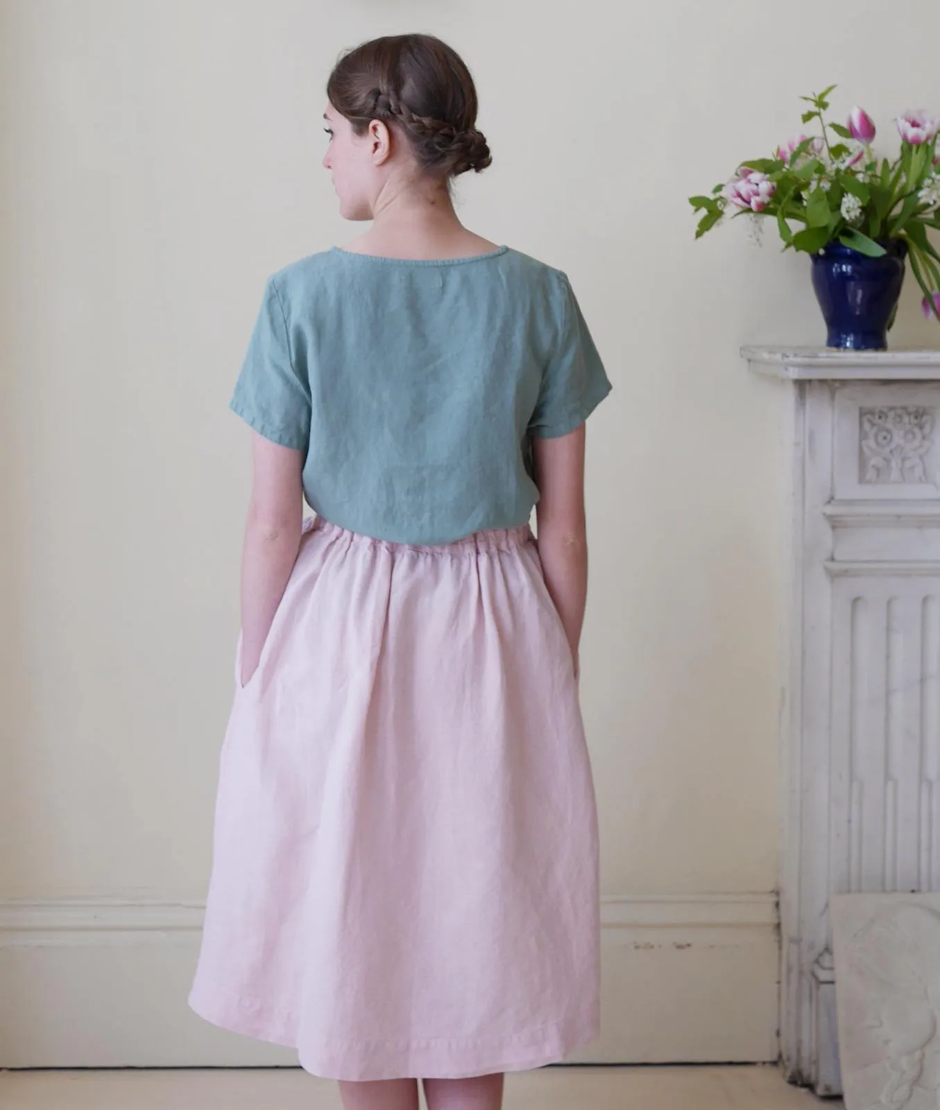 Linen High Waisted Skirt - Pale Rose