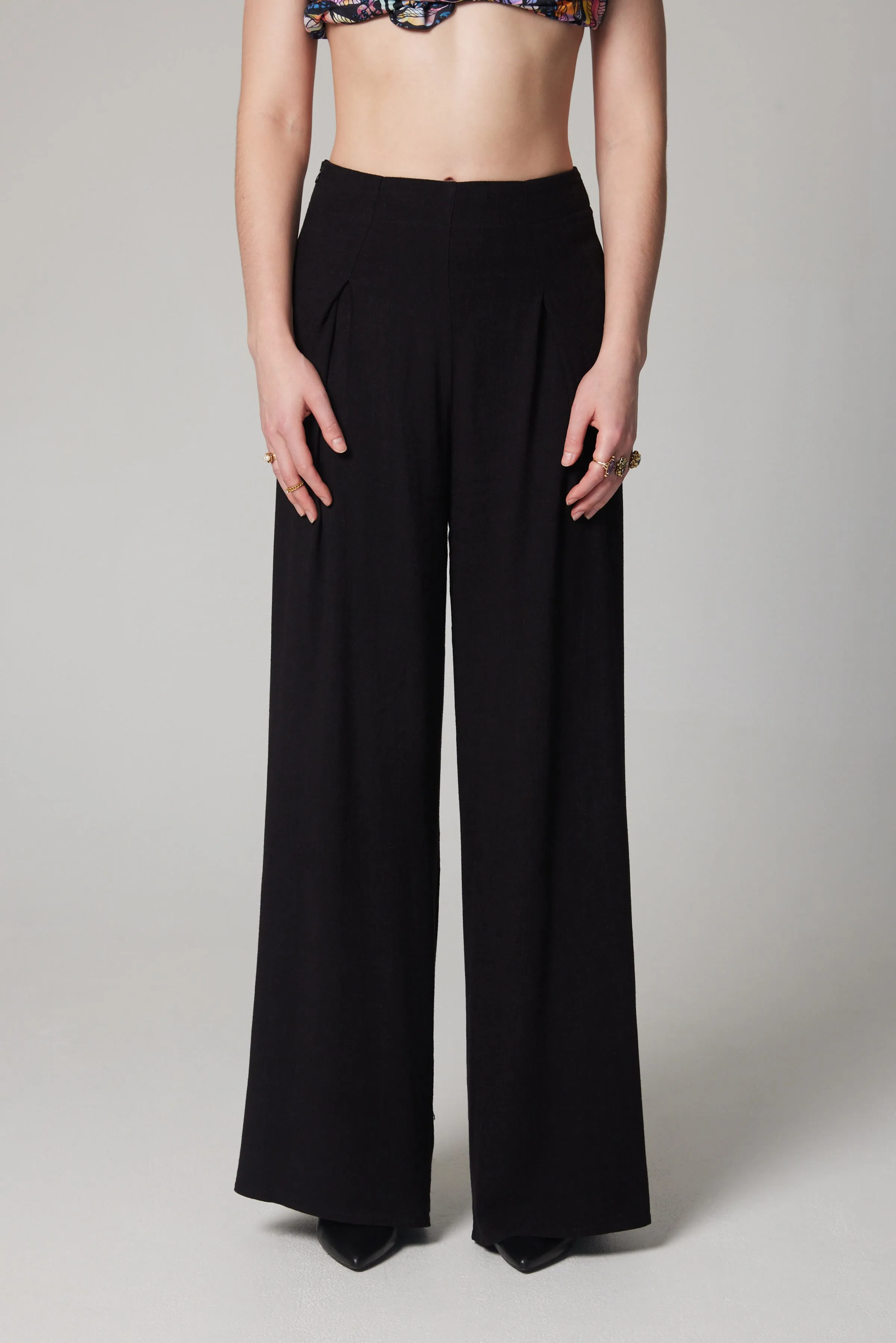 Linen Palazzo Pant - Black