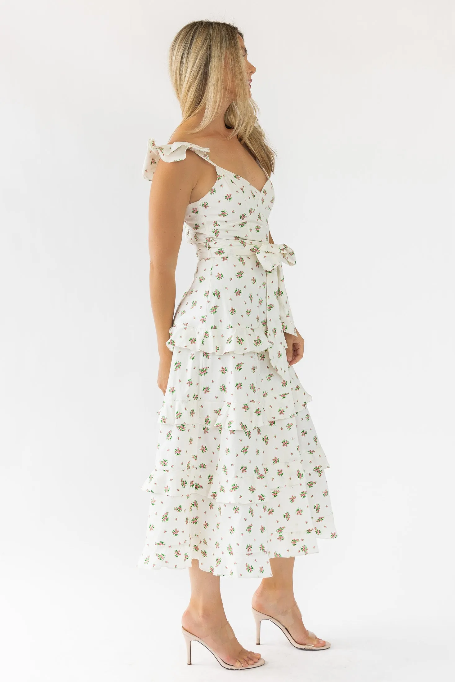 Luciana Cream Floral Midi Dress