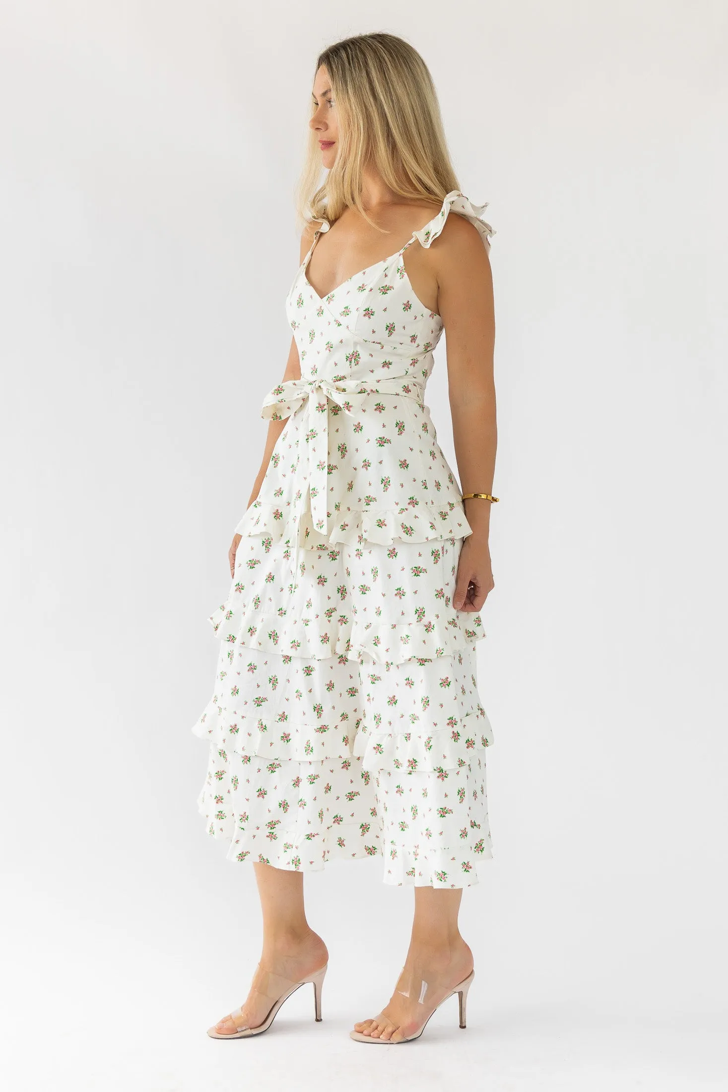 Luciana Cream Floral Midi Dress