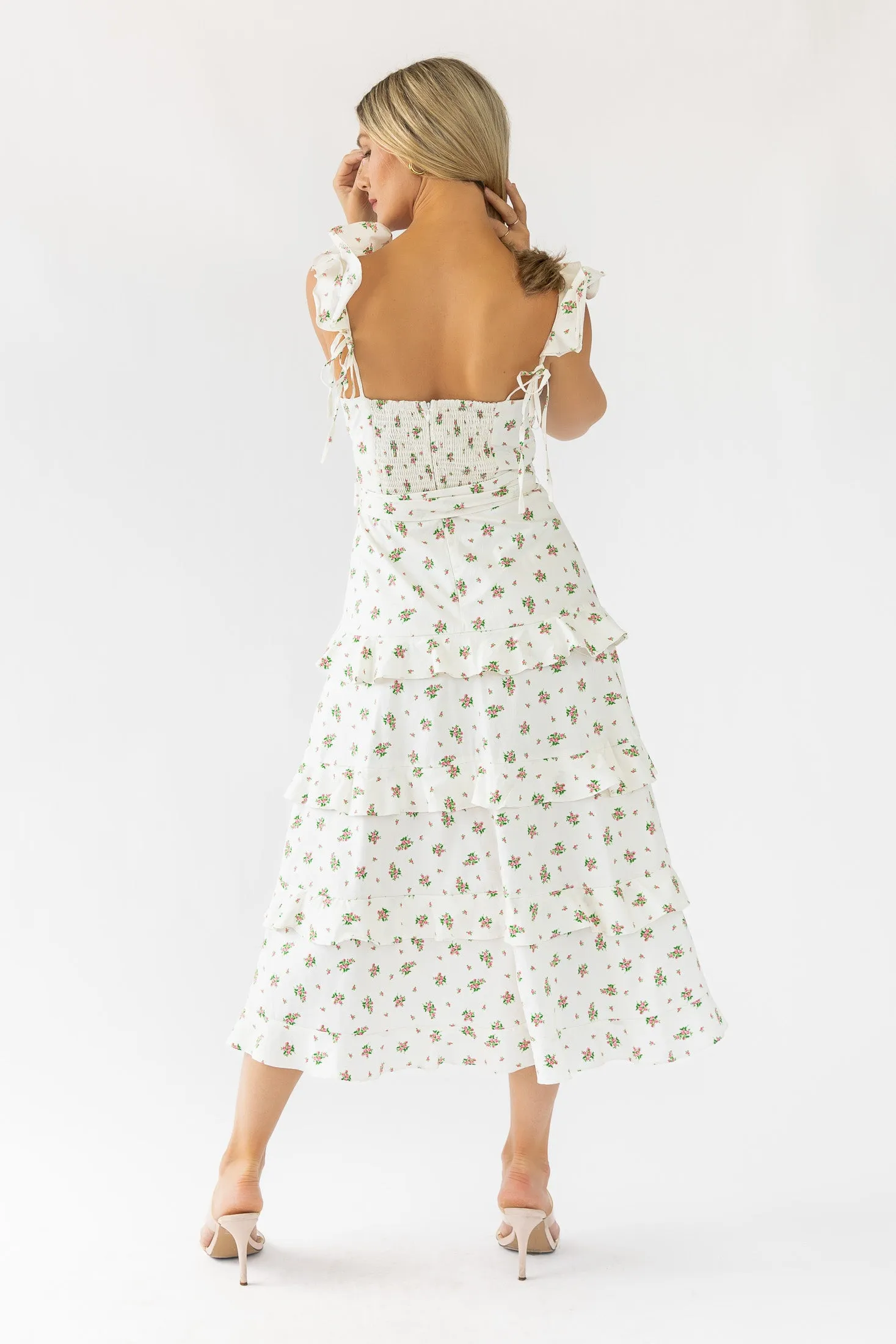 Luciana Cream Floral Midi Dress